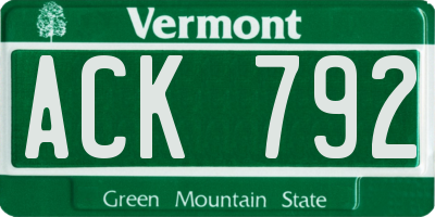 VT license plate ACK792