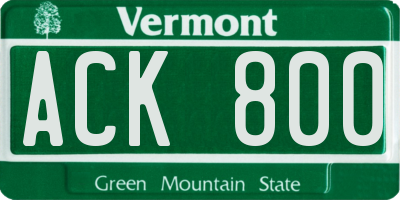 VT license plate ACK800
