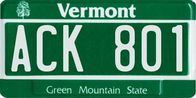 VT license plate ACK801