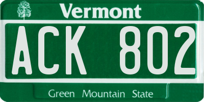 VT license plate ACK802