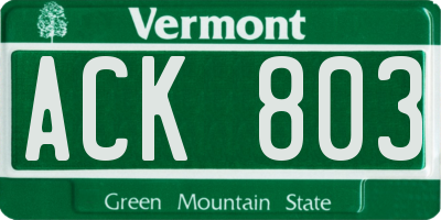 VT license plate ACK803