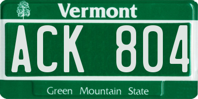 VT license plate ACK804