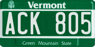 VT license plate ACK805