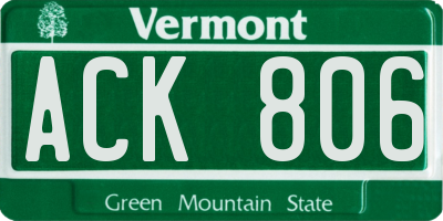 VT license plate ACK806
