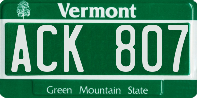 VT license plate ACK807