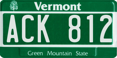 VT license plate ACK812