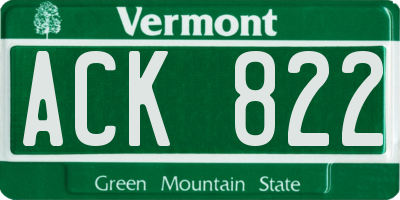 VT license plate ACK822