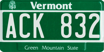 VT license plate ACK832