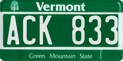 VT license plate ACK833