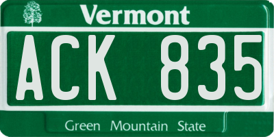 VT license plate ACK835
