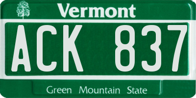 VT license plate ACK837