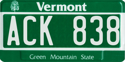 VT license plate ACK838