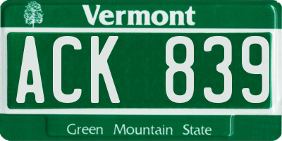 VT license plate ACK839