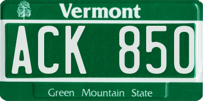 VT license plate ACK850