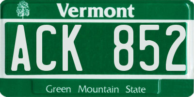 VT license plate ACK852