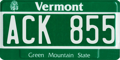 VT license plate ACK855