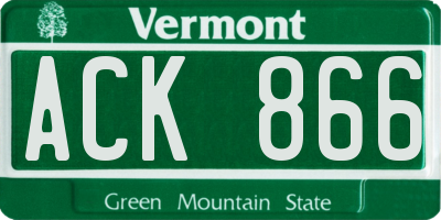 VT license plate ACK866