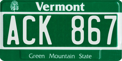 VT license plate ACK867