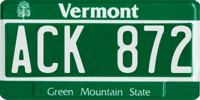 VT license plate ACK872