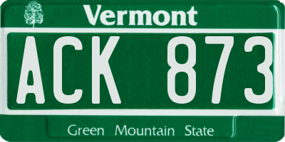 VT license plate ACK873