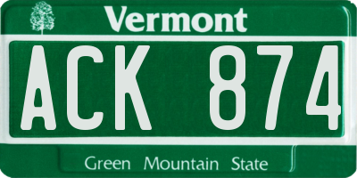 VT license plate ACK874