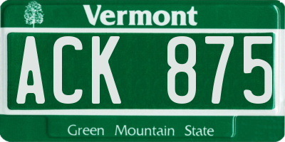 VT license plate ACK875