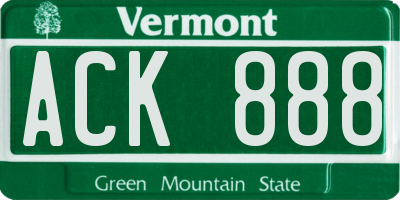 VT license plate ACK888