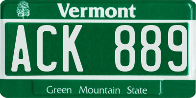 VT license plate ACK889