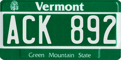 VT license plate ACK892