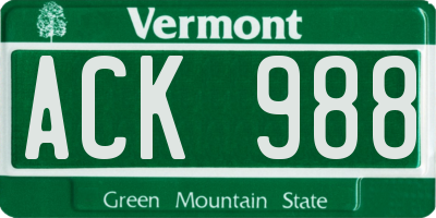 VT license plate ACK988