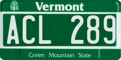 VT license plate ACL289