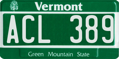 VT license plate ACL389