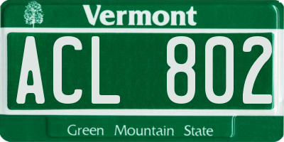 VT license plate ACL802