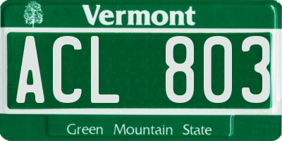 VT license plate ACL803