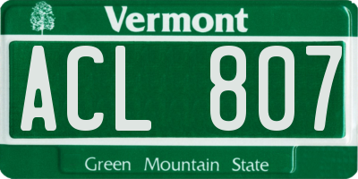 VT license plate ACL807