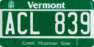 VT license plate ACL839