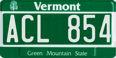 VT license plate ACL854