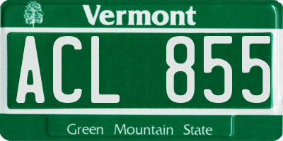 VT license plate ACL855