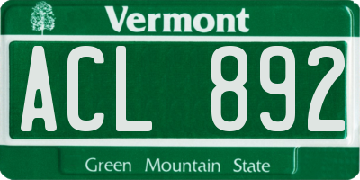 VT license plate ACL892