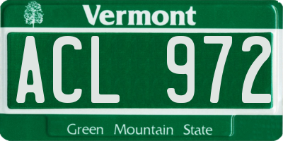 VT license plate ACL972