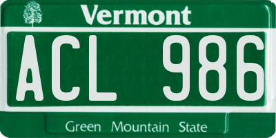 VT license plate ACL986