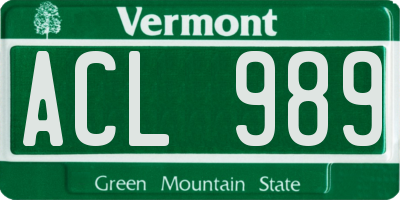 VT license plate ACL989