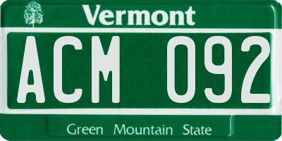 VT license plate ACM092