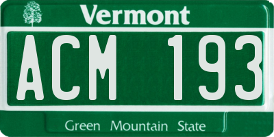 VT license plate ACM193