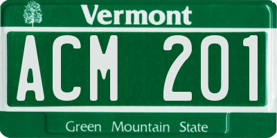 VT license plate ACM201