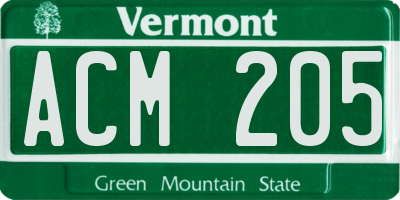 VT license plate ACM205