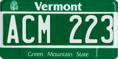 VT license plate ACM223