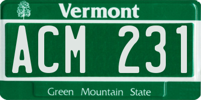 VT license plate ACM231