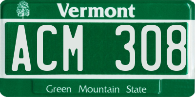 VT license plate ACM308