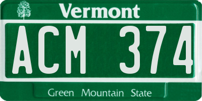 VT license plate ACM374